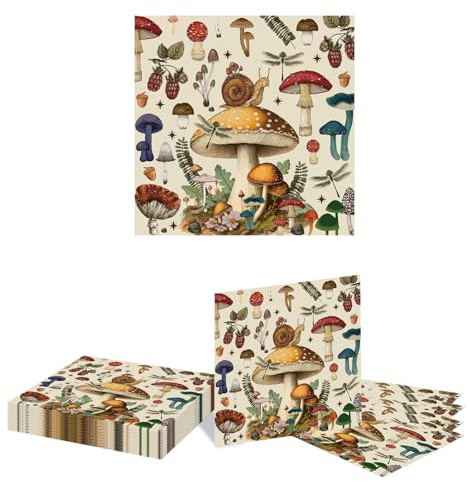 Kotkiddy 20 Piezas Servilletas Vintage de Diseño de Champiñones de Papel para Cena, Decoración para Acción de Gracias y Otoño en el Hogar y Comedor