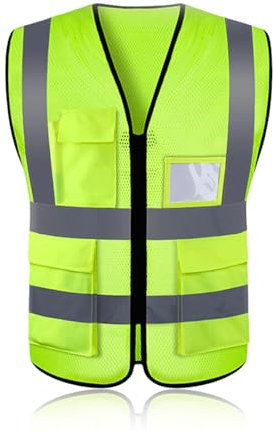 Hi Vis Vests High Visibility Reflective Safety Vests for Men and Women,Breathable Fabric Vest with Zipper Front and Multi Function Pockets,360° Reflective Coverage(L-XXXL) (Mesh)