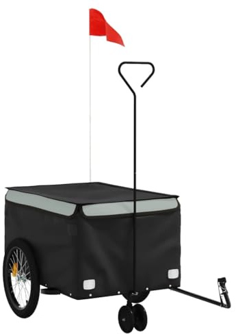 vidaXL Bike Trailer, Pet Cart Carrier for Small Dogs, Dog Bike Trailer with Flag, Dog Bicycle Wagon Cargo Bike Cart, Black and Grey 30 kg Iron