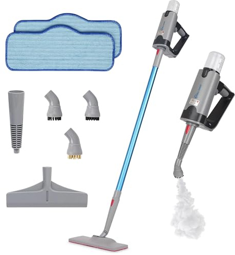 Simpli-Magic 10-in-1 Steam Mop with Detachable Handheld Steamer – Dual-Rod Design for Hardwood Floors, Grout, Walls & Tile Cleaning – Ultra Fast Heating, 3 Steam Modes, 2 Washable Pads, 16FT Cord