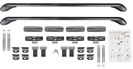 Barres de toit universelles avec serrure, 110 cm, en aluminium, sans perçage, jusqu'à 75 kg pour 4/5 portes, tendeur à cliquet, rails en aluminium résistants aux rayures, avec 2 clés (2 pièces)