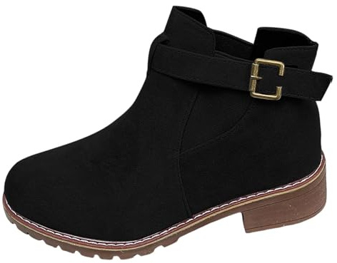 Bottines orthopédiques décontractées à enfiler en tissu à talon bas pour femme, confortables et élastiques, bottes de marche décontractées en daim épais, Noir , 39 EU