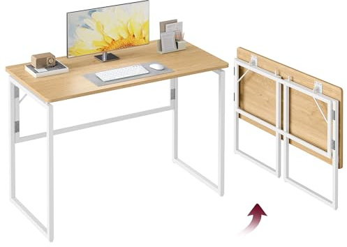 VASAGLE Scrivania per Computer Pieghevole, Piano in Unico Pezzo, Angoli Arrotondati, Tavolo da Ufficio, Camera da Letto Balcone Campeggio, Facile da Montare, 100 x 50 cm, Rovere Naturale LWD152YD01