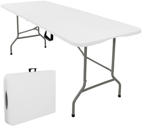 JALANCY Folding Tables with Carrying Handle Lightweight Rectangular Portable Plastic Camping Table Steel Legs for Party, Dining, Wedding, Events, Picnic Indoor, Outdoor (5FT, White)
