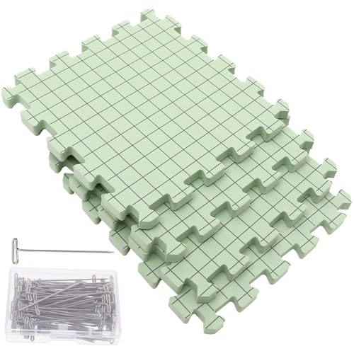 MAGICLULU Planche de Blocage en Mousse Portable 4 Pièces avec 100 Épingles Métalliques T-Type Tapis de Blocage pour Tricot et Crochet Support Multifonction pour Projets de Tricot et