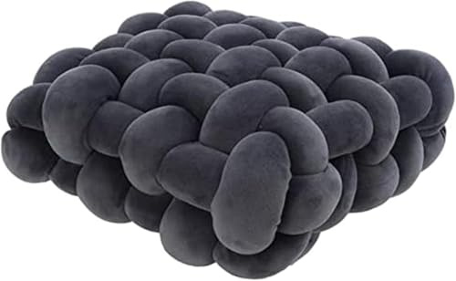 Soft Knotted Square Decorative Pillow, Plush Velvet Throw Cushion For Sofa Bed Chair, Handmade Woven Accent Pillow · Home Office Living Room Bedroom Decor(Dark gray,30x33x12cm/12.99x11.81x4.72In)