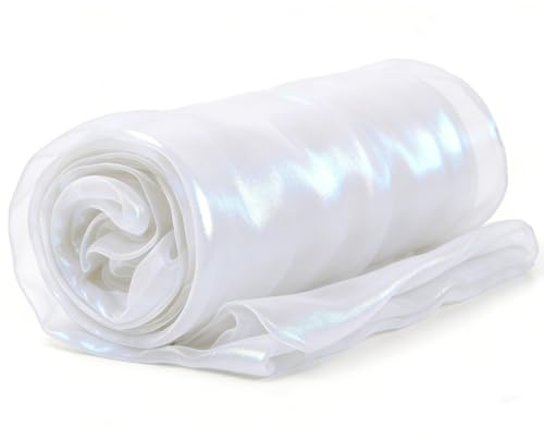 Tessuto in organza iridescente, 500 x 150 cm, tessuto di garza brillante, per cucito, tessuto decorativo per tende, abiti, abbigliamento da palcoscenico, decorazione per matrimoni (5 colori) (bianco)