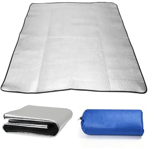 Tältunderlag, isoleringsmatta, golv, kyla, termomatt, husbil, 200 x 200 cm – golvmatta liggmatta, vikbar, aluminiummatta, isolerande filt för camping