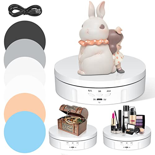 Base Girevole Elettrica, 14,6 cm Piatto Girevole Elettrico 10 kg Base Rotante Fotografia con 6 Fogli di Sfondo Ricarica USB 3 Velocità Regolabili per Display e Fotografia