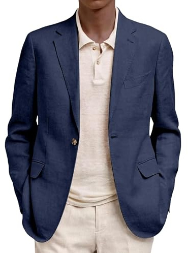 HUIANGLIYG Men's Linen-Look Blazer Lightweight Breathable Summer Casual Suit Jacket one Button Sport Coat with Pockets for Wedding Business Beach Vacation