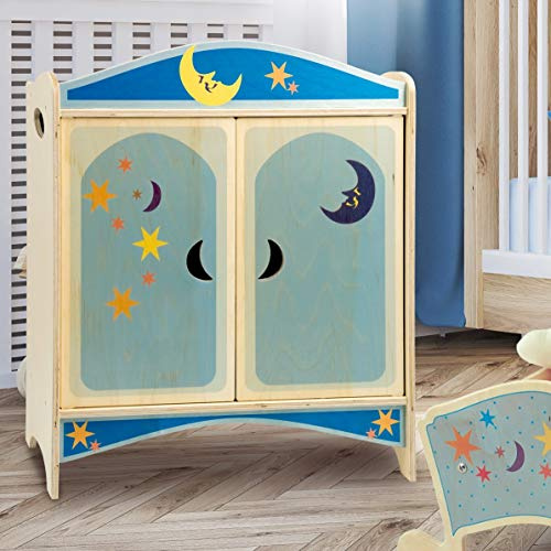 Dida - Armadio per Bambole Luna, in Legno di Alta Qualità, Guardaroba Porta Vestiti per Bambole Grandi - Accessorio Giochi di Ruolo, Arredamento per Camerette Bambini - Made in Italy