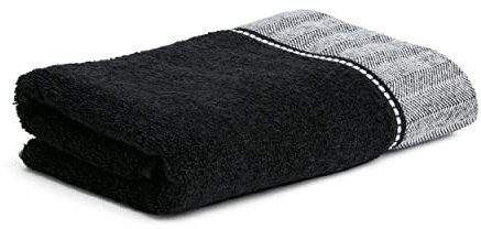 möve Brooklyn Handtuch Uni mit Fischgratbordüre 50 x 100 cm aus 85 % Baumwolle / 10 % Viskose aus Bambus-Zellstoff / 5 % Leinen, black