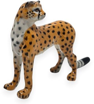WitnyStore Tiny 4 Standing Look Back Cheetah Figurine - Miniature Hand Made Ceramic Cheetahs Wild Cat Black Spots Savannah Africa Wildlife Animals Porcelain Decorative Collectible Figures Décor Gifts