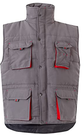 Velilla 205902; Chaleco acolchado bicolor multibolsillos; color Gris y Rojo; Talla L