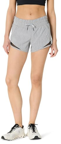 Amazon Essentials Women's Regular-Fit Athletic Ruched Waistband Woven Running Shorts with Light Stretch, Medium Grey Heather, Medium
