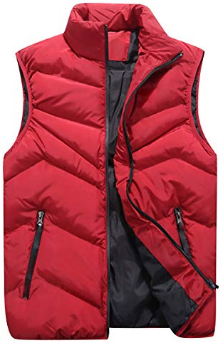 Chaleco Plumas Hombre Acolchado Invierno Chalecos Caballero Gilet Plumon Guateado Abrigo Sin Mangas Talla Grande Casual Rojo M