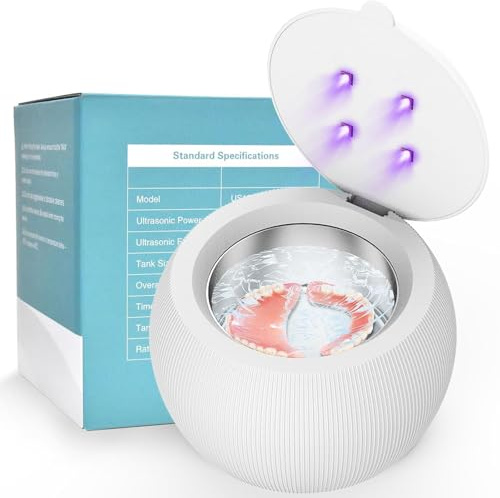 Voraiya Ultrasonic UV Cleaner for Dentures, Aligner, Retainer, Whitening Trays, Night Dental Mouth Guard, Toothbrush Head, Ultrasonic Jewelry Cleaner Machine for all dental Appliances, Diamon (White)