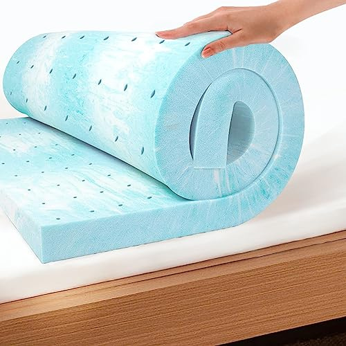 EGO Topper 2 Inch Queen Memory Foam Mattress Topper, Cooling Gel Foam Mattress Topper for Pressure Relief, Ventilated Design Bed Topper in a Box, CertiPUR-US Certified, 60×80, Medium