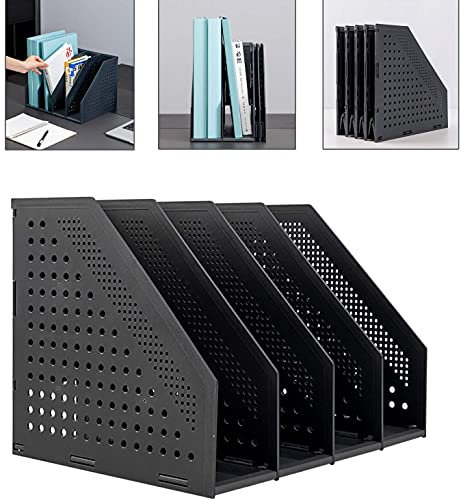 A4 File Holder Folding Bookshelf ,1 Year Warranty,4 Vertical Compartments magazine file holder,Desk Organizer Document Folder for Office Organization and Storage (Dark gray)
