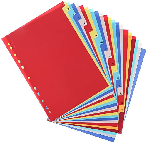 21 Piezas Separadores para Archivador, A4 Separadores De Plastico Separadores Archivador Colores con Letras A-Z para Carpetas