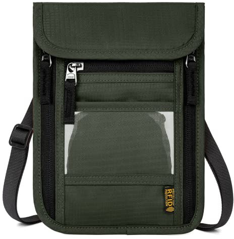 WACCET Brustbeutel Herren Dame mit RFID Schutz, Reise Brustbeutel mit Mehreren Taschen Versteckter Reisegeldbeutel Brusttasche für Bargeld, Karten, Schlüssel und Reisepass usw (Grün)