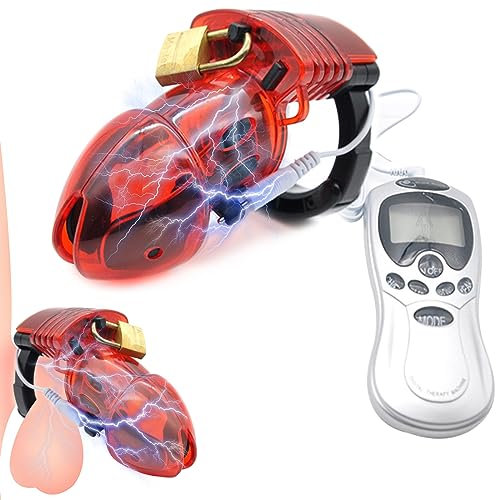 BDSMYEE Chastity cage con Modalità scossa elettrica, gabbia castità per uomo, Gabbie per Pene per il cazzo SM bondage slave sex toys, cock cage per Prevenire L'erezione (Rosso)
