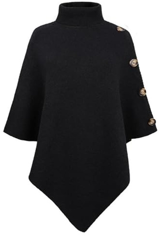 TBSCWYF Poncho Dam Vinter Poncho Dam Varm Blandad Cashmere Ull och Viskos med Körsbärsblomma Essens Poncho för Kvinnor Stickad med Wrap Design och Fransar, Svart, one size