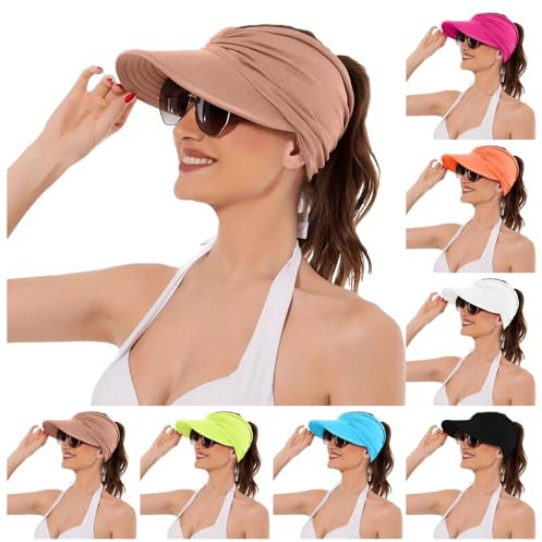 Sun Visor Hüte für Damen, Sonnenhut mit Großer Krempe Faltbar Visor Cap Strand Hut Sonnenschutz UPF 50+ Sonnenvisor für Tennis/Golf/Baseball/Strand/Badminton/Laufen,UV-Schutz Sommerhut