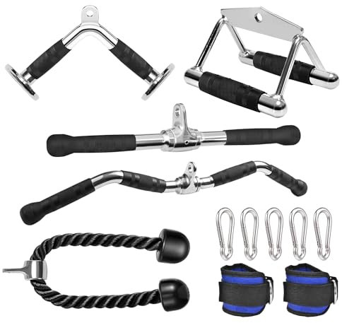 ALABX Gym Cable Attachments Set - LAT Pulldown Accessories Weight Training Pulley System for Home Gym, Arm, Biceps Curl, Tricep Workouts (7PCS)