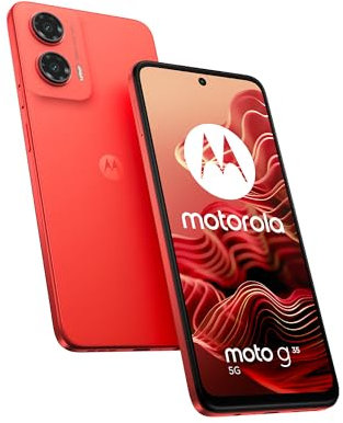 Motorola Moto g35 5G Smartphone (Robustes 6,72-FHD+-Display Dank Corning Gorilla Glass 3, 50-MP-Kamera, 8/128 GB, ultrastarker 5000-mAh-Akku, wasserabweisend) Guava Red, inkl. Schutzcover