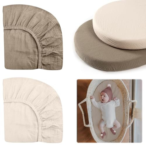 XEERUN 2er Set Musselin-Baumwolle Spannbettlaken, Matratzenschoner für Laufgitter, Baby Spannbetttuch Bezug, Stubenwagen Bezug, Kinderwagen Matratzenbezug für Neugeborenes (90x40cm)