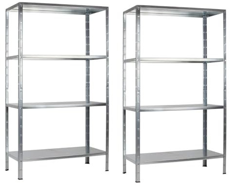SCHULTE Regalwelt 2er Set Steckregal mit 4 PowerMAX Fachböden, 65 kg Tragkraft, 180x90x40 cm (HxBxT), verzinkt (Lagerregal, Werkstattregal, Kellerregal