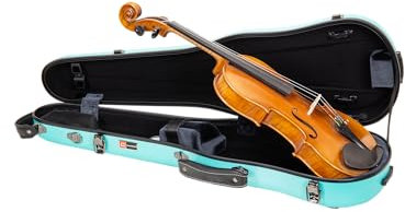 Crossrock Koffer in Polykarbonform, passend für 4/4 Violine in voller Größe, inklusive Schutzdecke, Hygrometer, Zubehörtasche, abnehmbare Riemen, Minzblau (CRF4050VFMB), Mint blau, 4/4 Violin-Shaped,