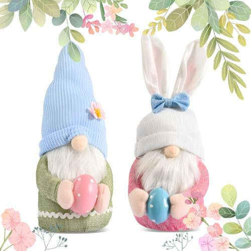 cailiya 2 Pezzi Decorazione Pasquale a Forma di Gnomo, Coniglietto Gnomo Pasquale con Uova, Coniglietti Pasquali a Forma di Gnomo,Decorazione per Pasqua,per Decorazione Pasquale,Tavolo,Primavera