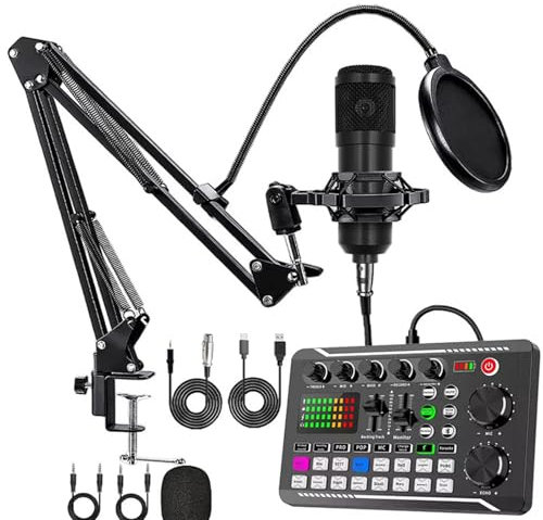 Live Sound Card with DJ Mixer Effects & Voice Changer, Live Sound Card Audio Mixer, Sound Card for Live Streaming, Podcast Equipment Bundle, Audio Mixer for Streaming/Podcasting/Gaming (D)