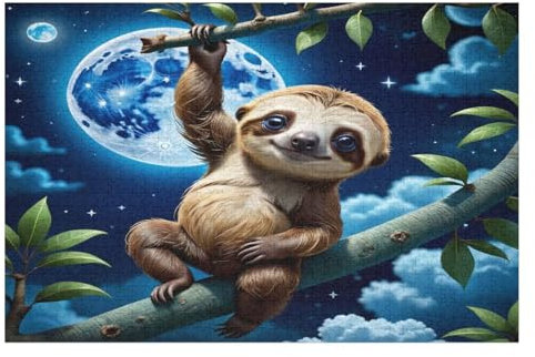 Sloth Wooden Jigsaw Puzzles for Adults 1000 Difficult Hard Poster Puzzle Jigsaw Puzzle 1000 Piece Precise Interlocking Family Gathering Educational Game Toys （75×50cm）