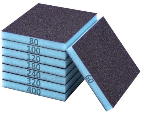 Flintronic 8 Piezas Esponjas de Lijado, Grain 60/80/100/120/180/220/240/320/400, Esponja de Lija Húmeda y Seca Taco Abrasivo, Lijado Lavables y Reutilizables para Madera Metal Cocina Muebles