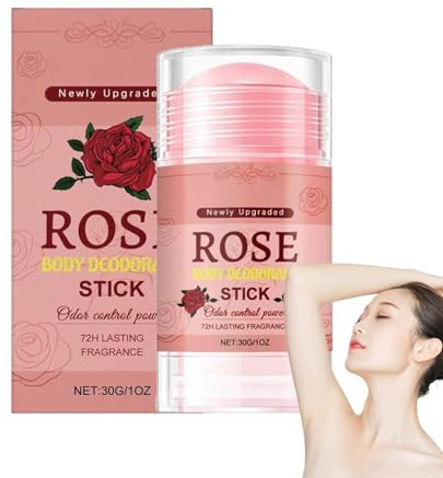 Natural deodorant body care stick, natural rose scent, portable body deodorant stick, effectively removes body odor from underarms, hands, feet and more parts, lasting freshness