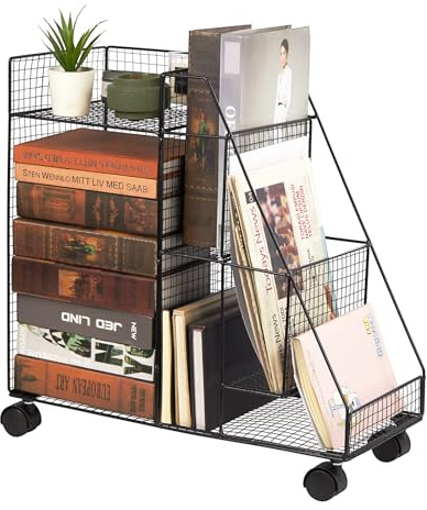 M.J COMFY-LIFE Sleek Compact Iron Storage Cart - Rolling Under-Desk Bookshelf with Easy Assembly and Painted Finish for Home & Office (Black)