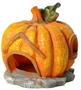 Nereds Pumpkin Halloween Aquarium Decor Resin Fish Tank Statue Pumpkin House for Small Fish,Shrimps,Frogs,Gecko, Spider