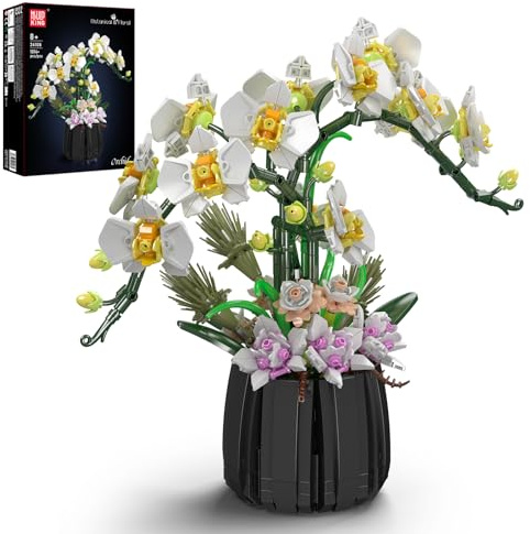 Mould King 24108 Orchideen-Baustein-Modell-Set, simulierte Blumen, kreative Bastelarbeit für künstliche Pflanzen als Heimdekoration, Design mit unvergänglichen Blumen Klemmbausteine Bausatz 1014+Teile