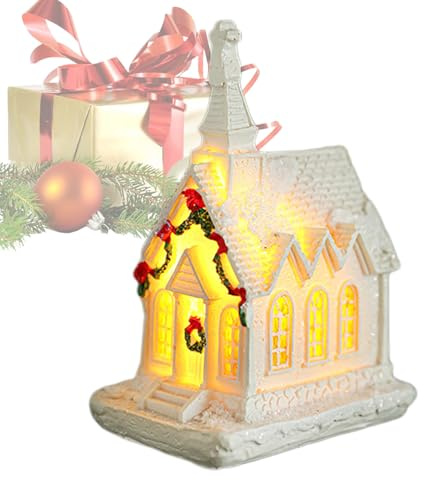 Fyrdyn Casas De Pueblo Navideñas | Casas de Pueblo Navideño con Iluminación LED,Decoración Coleccionable para Escaparate Estante Apartamento Fiestas Invernales