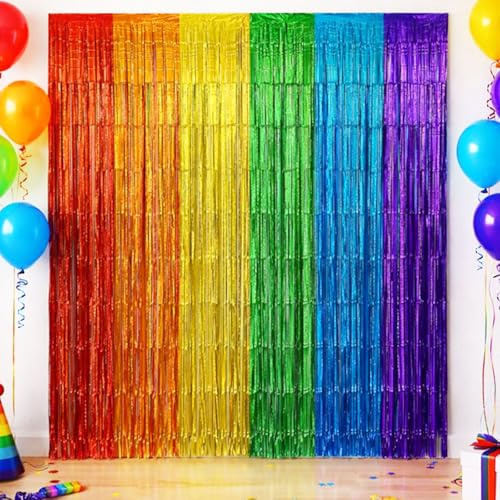 GWAWG Juego de 2 cortinas de oropel, 2 unidades, 200 x 100 cm, multicolor con flecos, para carnaval, fiesta, decoración, cumpleaños, festivales, mesas y puertas