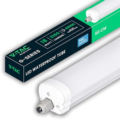 V-TAC Plafoniera LED Impermeabile 60 CM da Esterno - 18W - PRO SERIES - Lampada Rettangolare da Soffitto e Parete - 2160 Lumen - per Garage, Negozio, Magazzino - Tubo LED - Luce 4000K Bianca Naturale