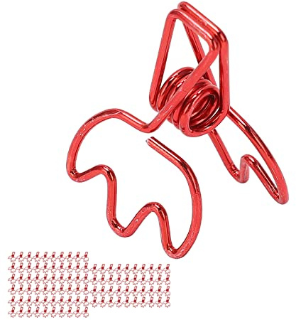 Jeanoko Fermacarte in Metallo, 100 Pezzi, a Forma di, Design Cavo, Coda Lunga, per Documenti, Biglietti, Vestiti e Certificati per Ufficio, Scuola, Casa (Rosso)