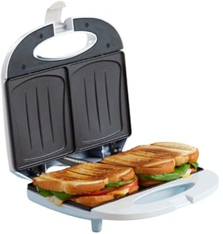 IMUSA 2 Slot Electric Sandwich Maker White Nonstick Press for Grilled Sandwiches and Quick Snacks