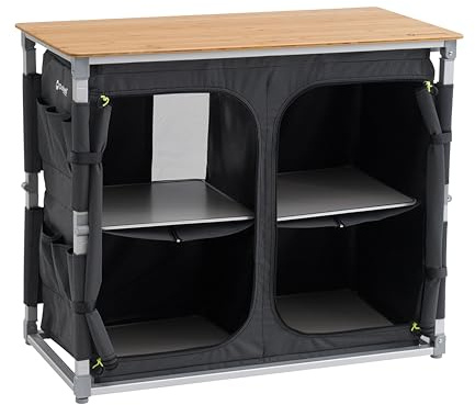Outwell Padres XL Camping Table Storage Unit with Bamboo Worktop – Folding Camp Kitchen Organiser Table, Aluminium Frame, Carry Bag Included