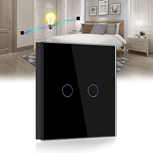 BSEED Interrupteur Tactile va et vient,Noir 2 Gang 2 Voie Commutateur de Lumière avec LED Affichage Light,Interrupteur Tactile avec Capteur Tactile Panneau Verre Cristal-Pas de fil Neutre