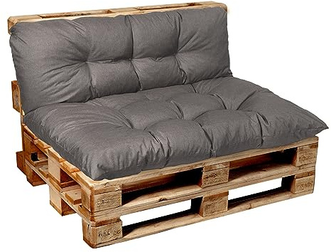 Garden Factory - Cuscino per bancale, Cuscini per Pallet, Seduta, Schienale o Set, Trapuntato, Cuscino Laterale 60x40 Grigio