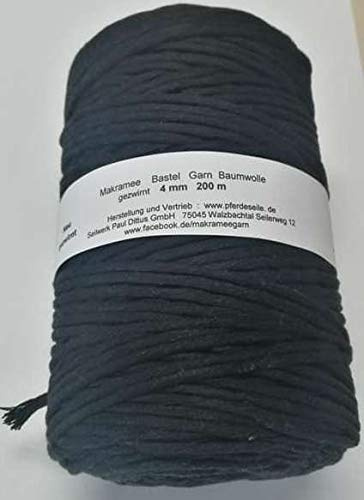 -NEU- Makramee 4 mm gezwirnt - Spule mit 200 mtr in SCHWARZ - Makrameegarn Bastelgarn